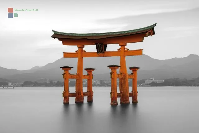 The Red Torii of Itsukushima Shrine on Miyajima Island