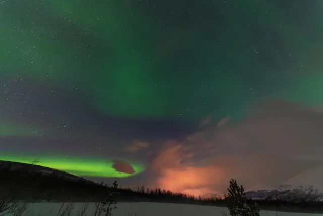 Northern lights in the Lyngenfjord Alps at the seventieth latitude