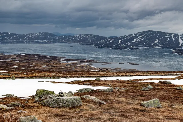 At the pass of the Valdresflye mountain plateau