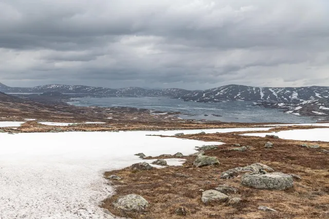 At the pass of the Valdresflye mountain plateau