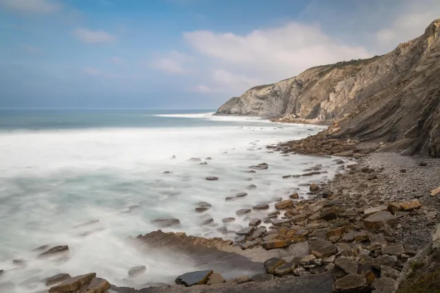 Langzeitbelichtung an der Küste bei Barrika an der Biskaya