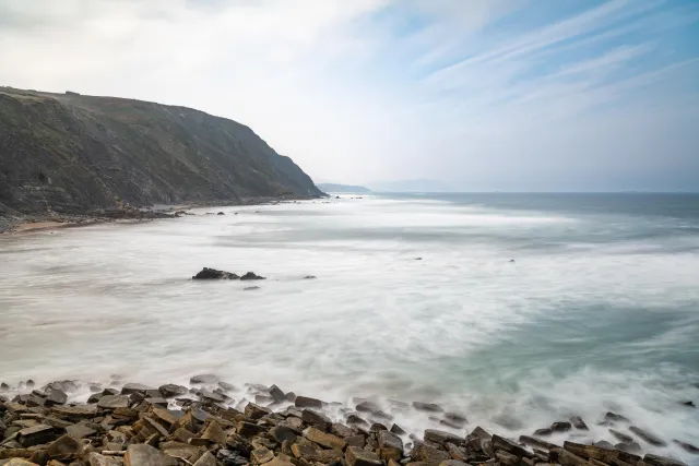 Long exposure on the coast at Barrika on the Bay of Biscay