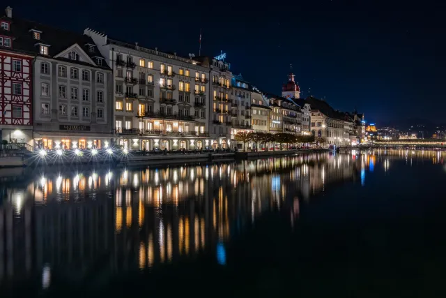 At night on the Reuss in Lucerne